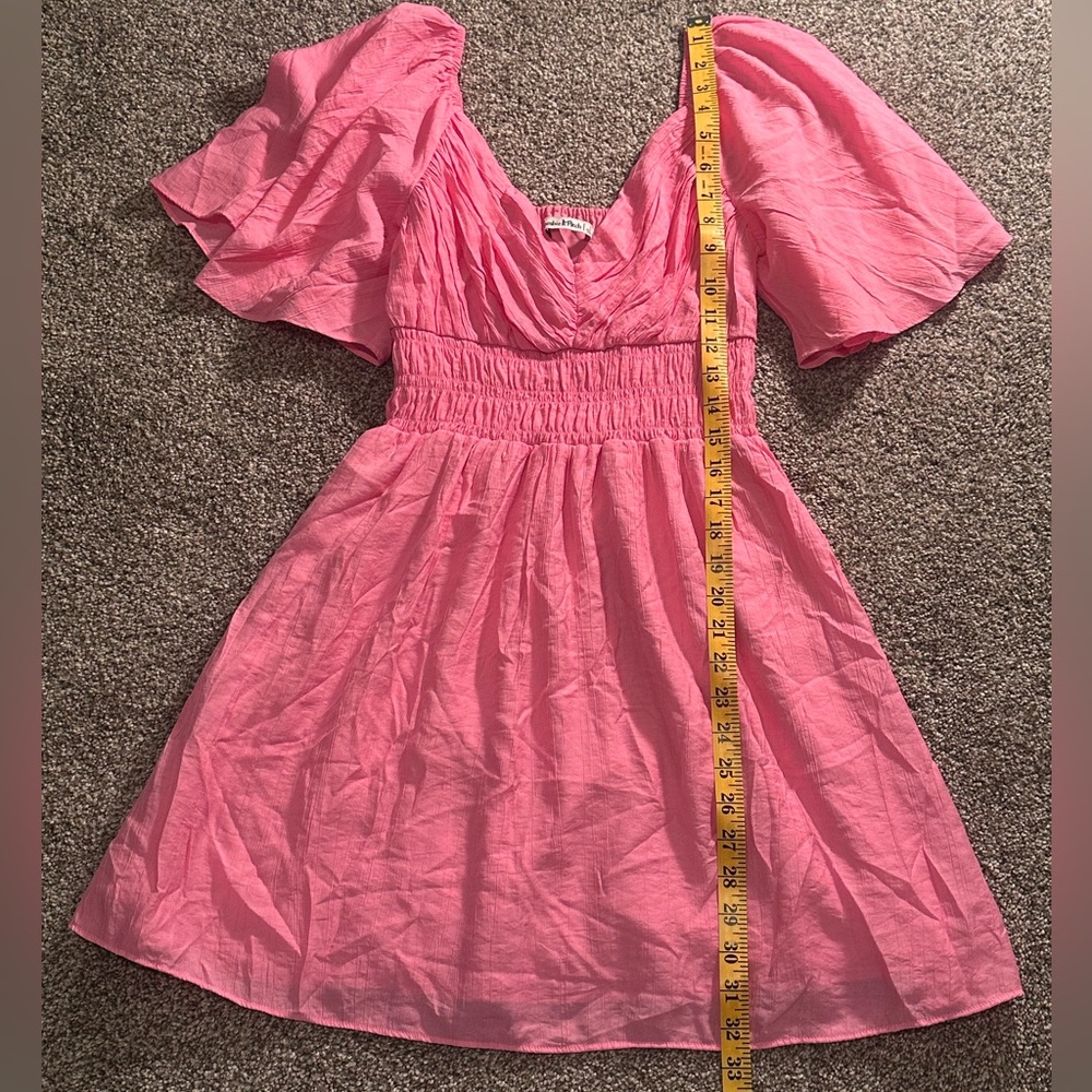 Abercrombie & Fitch Pink V-Neck Flutter Sleeve Midi Dress - Picture 7 of 8